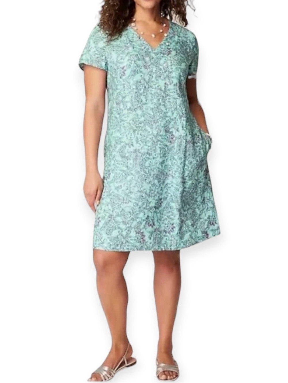 J.‎ Jill 100% Linen Love Linen Paisley Jacobean Print Dress Blue Purple Size XS